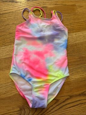 The Children's Place Neon Tie-Dye One-Piece Swimsuit - Pink, Yellow, Blue